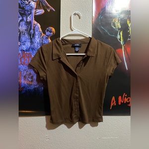 brown collared button top